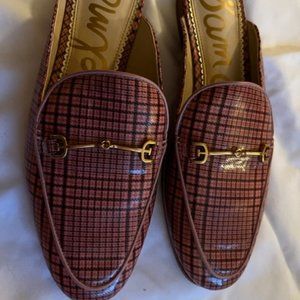 Sam Edelman Faux Patent Leather Linnie Pink Plaid Horsebit Mule Loafers 8
